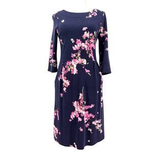 Joules Beth Julia Purple Blossom Floral High Waisted Pocket Knee Length Dress 6